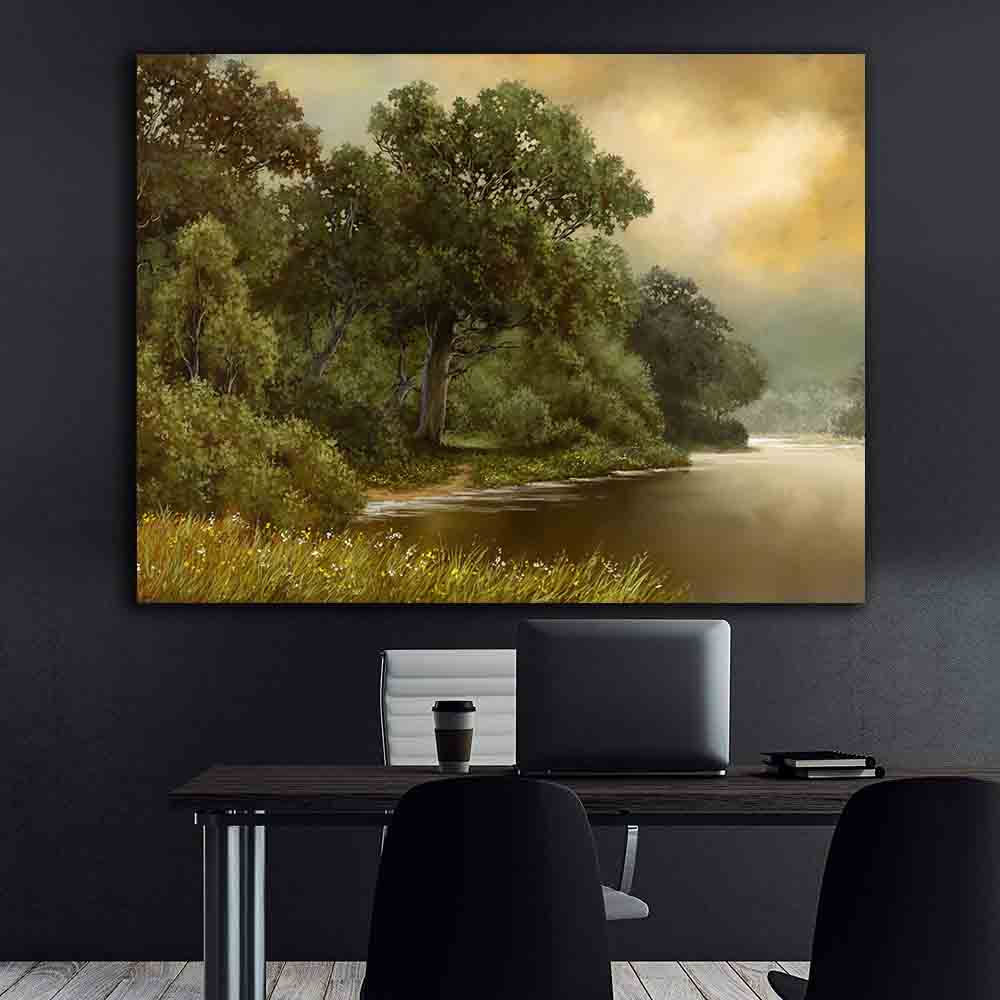 Leinwandbild - Sommerlandschaft mit Fluss