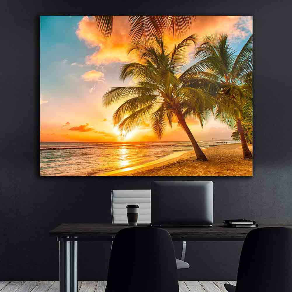 Leinwandbild - Tropische Palmen am Strand