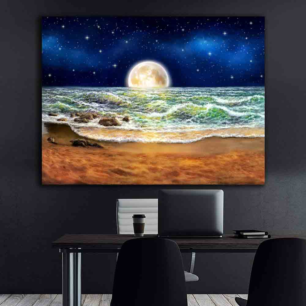 Leinwandbild - Mond über dem Meer