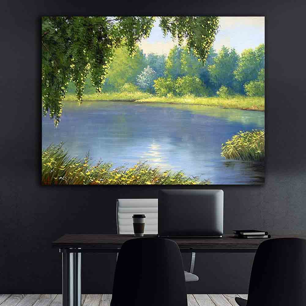 Leinwandbild - Sommerlandschaft mit Fluss
