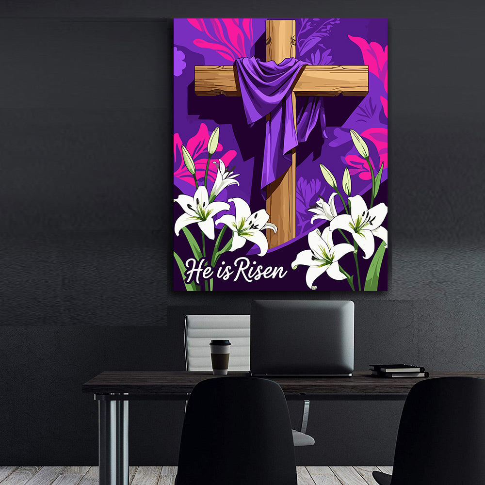 Set Pictură pe numere – Cruce Creștină Cu Crini 6305