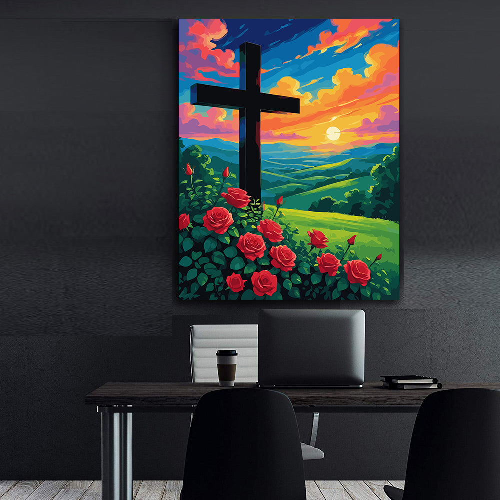 Set Pictură pe numere – Crucea Și Trandafirii La Apus 6375